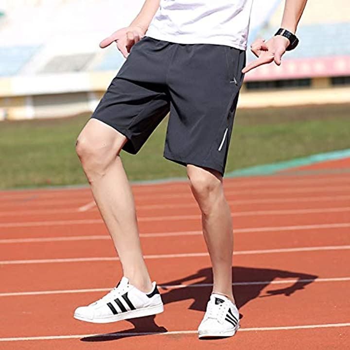 ランニングショーツ スポーツパンツメンズ フィットネスパンツ 短パンスポーツ ショートパンツメンズ スポーツハーフ 吸汗性と速乾性 調整可能 ウェア ハーフパンツ ボトムス メンズファッション Newグレー 2xl クイックスピード ヤマダモール店