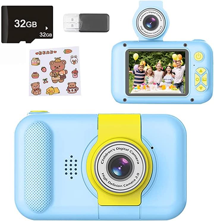 子供用カメラ キッズカメラ レンズ180°反転可能 2.4インチIPS画面 トイカメラ 2000万画素 1080P 電子玩具 電子ペット・カラオケ・パソコン・貯金箱 おもちゃ おもちゃ・ホビー・ゲーム(Blue)