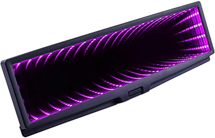 ルームミラー LED ブラックホール ワイドミラー バック 平面 インテリア カスタム( ピンク(パープル))