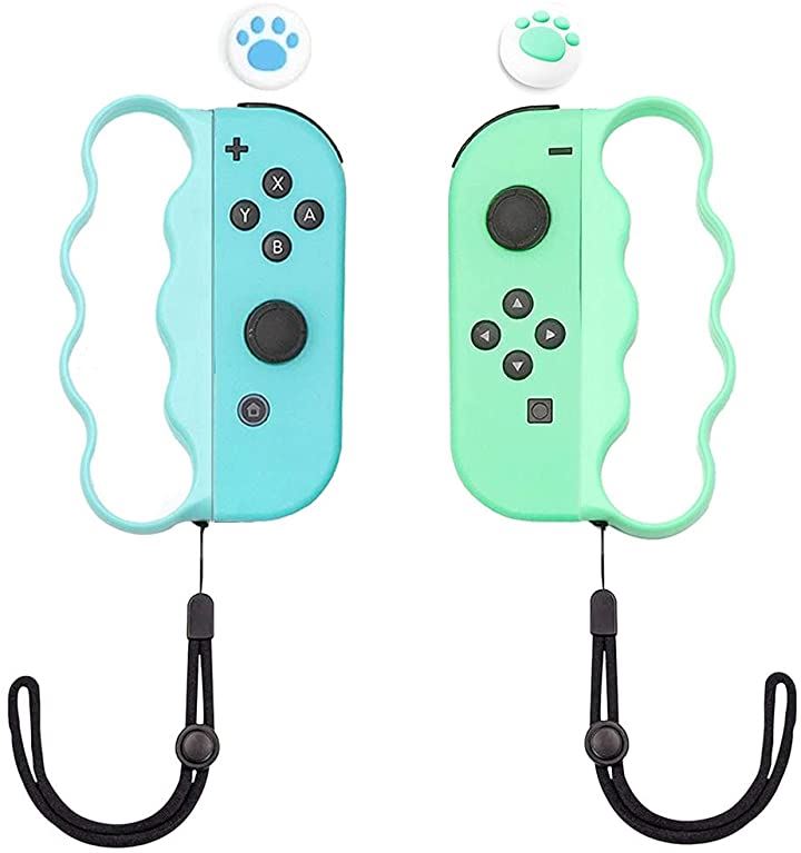 コントローラー グリップ ハンドル For Nintendo Switch Joy-Con 親指キャップ 2個入り グリーン＆ブルー テレビゲーム 本・音楽・ゲーム(グリーン、ブルー)
