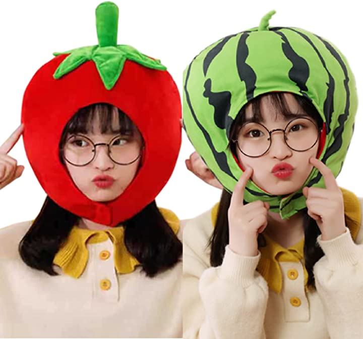 ハロウィン コスプレ かわいい フルーツ かぶりもの 果物 おもしろ 野菜 マスク( 緑スイカ+赤トマトセット)