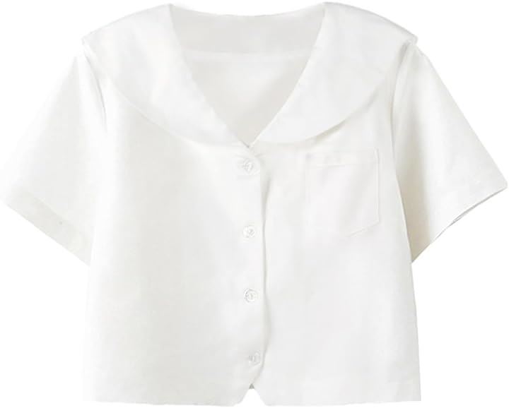 札幌襟 ブラウス シャツ 制服 セーラー襟 白シャツ( ホワイト, M)