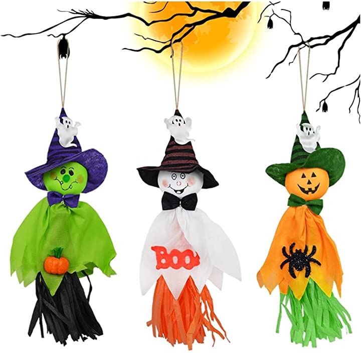 ハロウィン 飾り 3点セット 人形 吊り 装飾 魔女のかかしの人形装飾 ハロウィン用品 パーティー・イベント用品・販促品 おもちゃ・ホビー・ゲーム(白+オレンジ+緑)