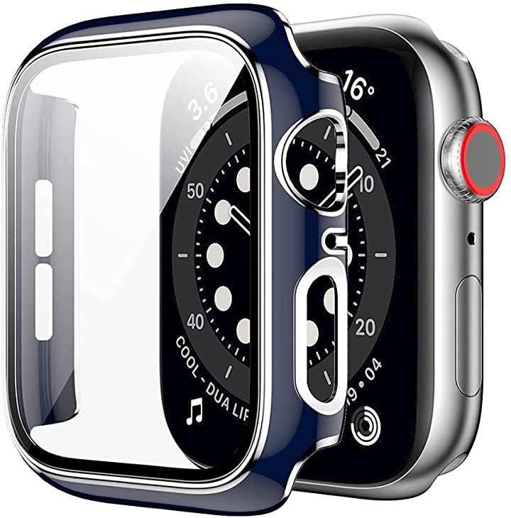 アップルウォッチ カバー apple watch ケース 高級仕様 紺( ネイビー+シルバーライン, 38mm)