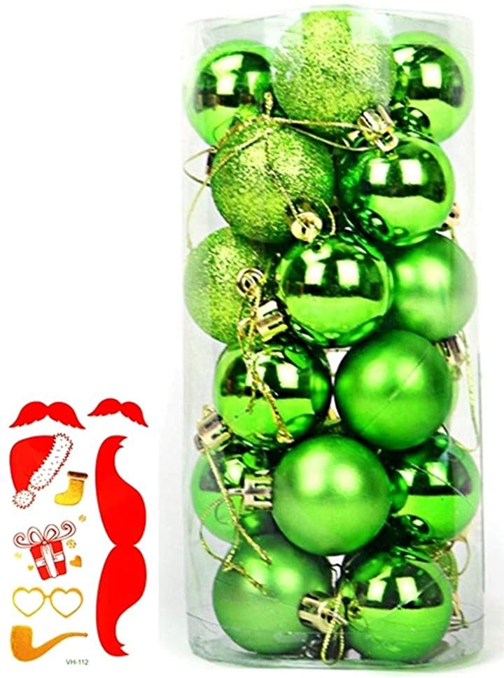 選べる全11色 クリスマス オーナメント ボール 24個セット ツリー デコレーション 飾り パーティー ボディシール 付き2点セット S325 クリスマスオーナメント クリスマス用品 パーティー・イベント用品・販促品(グリーン, 4cm)