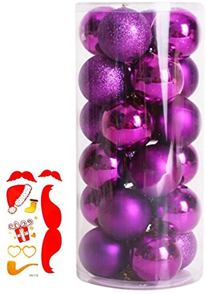 選べる全11色 クリスマス オーナメント ボール 24個セット ツリー デコレーション 飾り パーティー ボディシール付き2点セット S325 クリスマスオーナメント クリスマス用品 パーティー・イベント用品・販促品(パープル, 8cm)