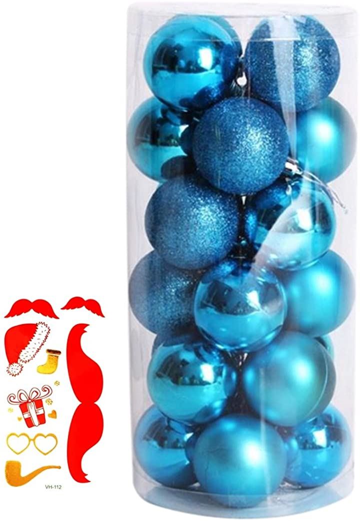 選べる全11色 クリスマス オーナメント ボール 24個セット ツリー デコレーション 飾り パーティー ボディシール 付き2点セット S325 クリスマスオーナメント クリスマス用品 おもちゃ(スカイブルー, 4cm)