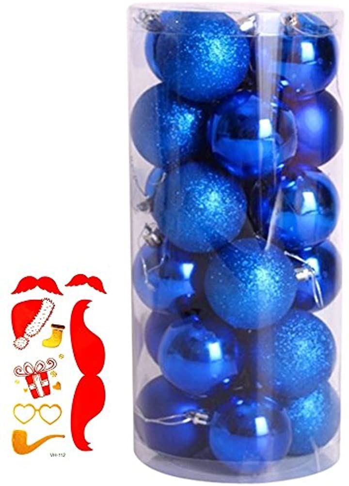 選べる全11色 クリスマス オーナメント ボール 24個セット ツリー デコレーション 飾り パーティー ボディシール付き2点セット S325 クリスマスオーナメント クリスマス用品 パーティー・イベント用品・販促品(ブルー, 8cm)