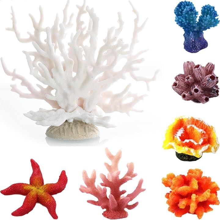 人工珊瑚 アクアリウム オブジェ サンゴ礁 水槽用品( ホワイト＋6個セット)