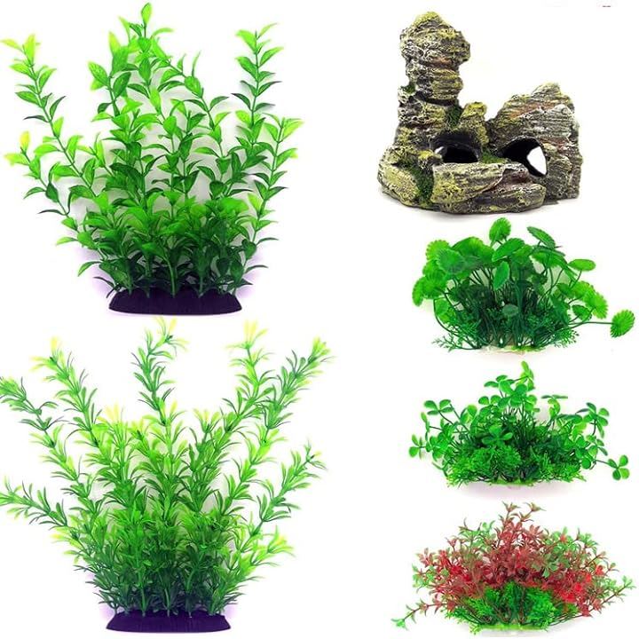 プラスチック植物 人工の水生植物 水槽の人工植物 8個セット - 水草