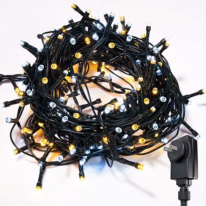 LEDストリップ二色デザイン イルミネーションライト ダークグリーンケーブル クリスマス用品 パーティー・イベント用品・販促品 おもちゃ・ホビー・ゲーム(暖光色+白色, 600 LEDs 33M)