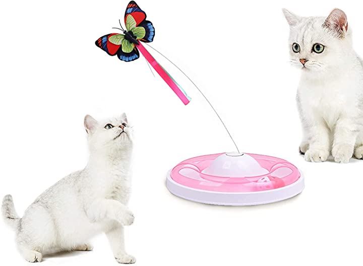 猫 おもちゃ 自動 猫じゃらし 電動 ペット 用品 猫用品 ペットフード・ペット用品 ペット・花・DIY(ピンク)