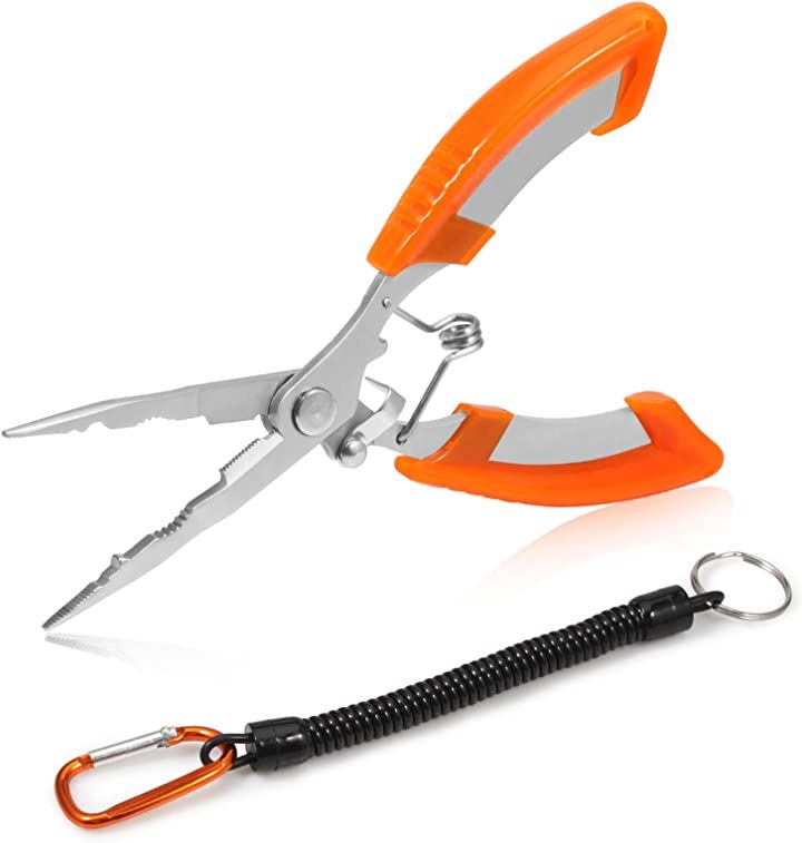 フィッシングプライヤー フィッシュプライヤー 多機能 釣り用ペンチ フックはずし 針外し ラインカッター 安全ロープ付き 軽量型 スポーツ・アウトドア(オレンジ)