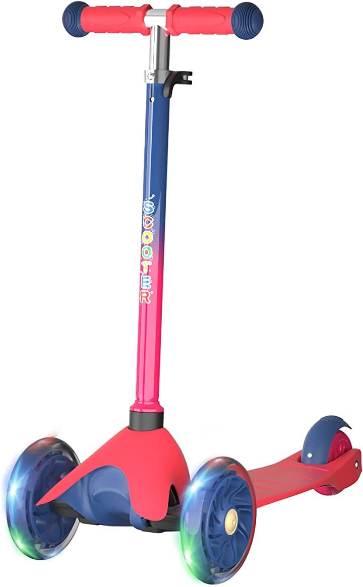 キックボード 子供 ブレーキ付き 子供キックボード 幼児用 3輪 LED 光るホイール 4段階調整可能 後輪ブレーキ 2歳ー5歳に向け キックスクーター 乗物玩具・三輪車 おもちゃ おもちゃ・ホビー・ゲーム(レッド, 2-8歳)