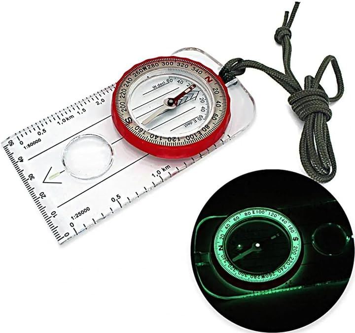 方位磁石 方位磁針 オイルコンパス 夜光 軽量 防水 コンパクト ルーペ付 蓄光 ストラップ( なし)