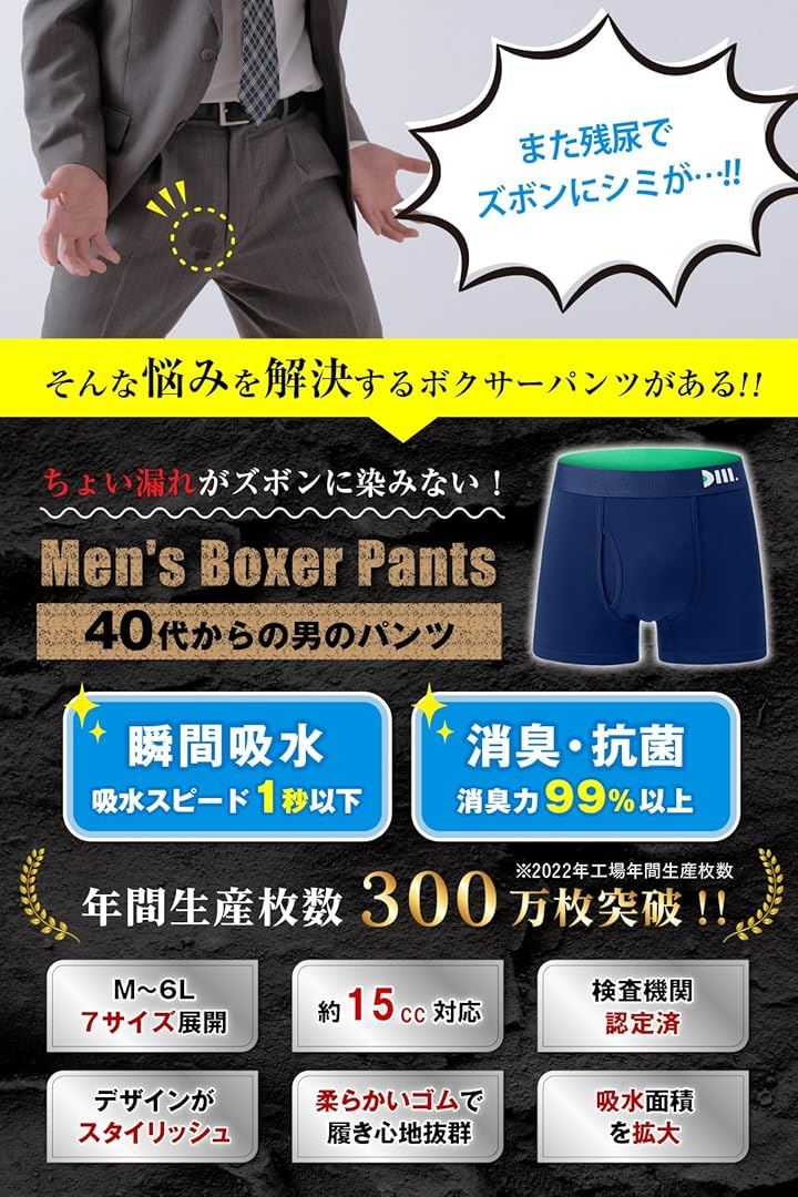 失禁パンツ ネイビーL 3枚セット 男 メンズ 尿漏れ パンツ 漏れない 介護 失禁パンツ 3枚セット 男 メンズ 尿漏れ パンツ 漏れない 介護