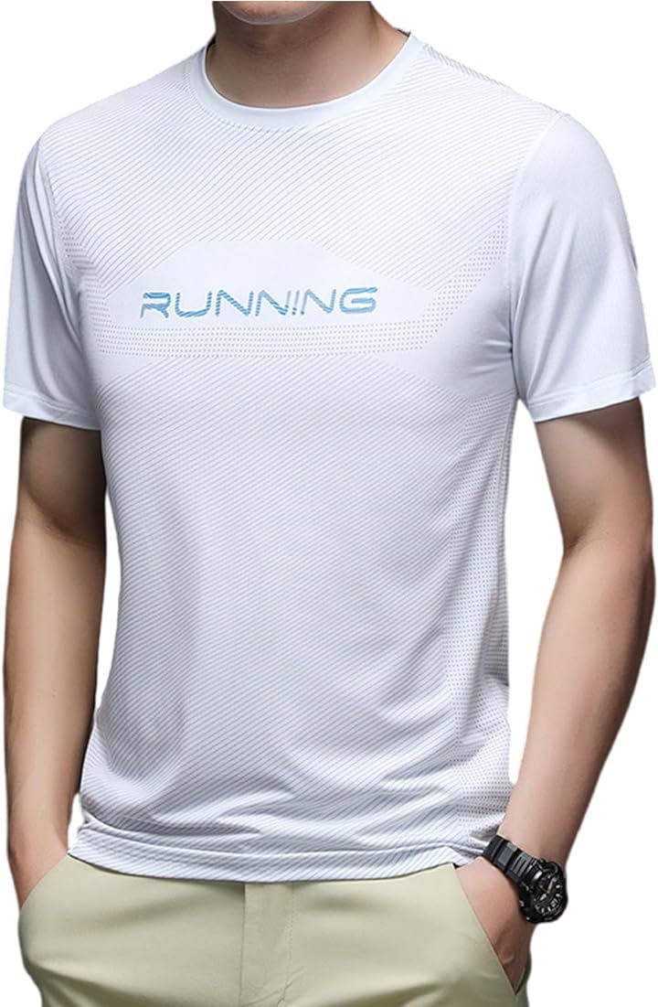 機能性 メンズ Tシャツ ラン 涼しい 半袖 消臭 吸汗速乾 DRY 抗菌 スポーツ( 01.White, M)