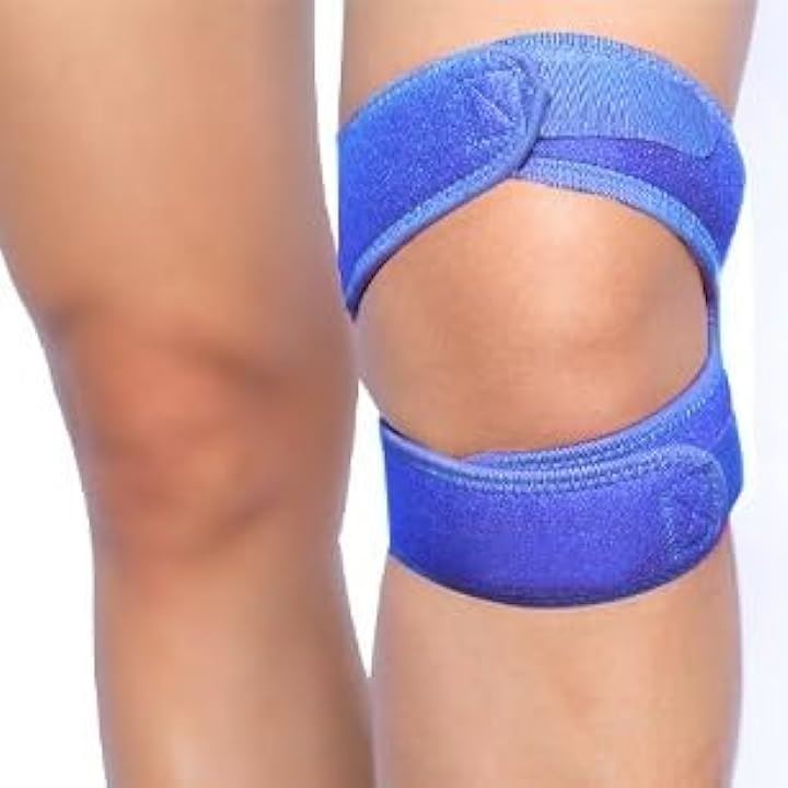 膝サポーター ダブルベルト シリコン内蔵 スポーツ用 固定 関節 保護 バンド ランニング( ブルー2枚セット)