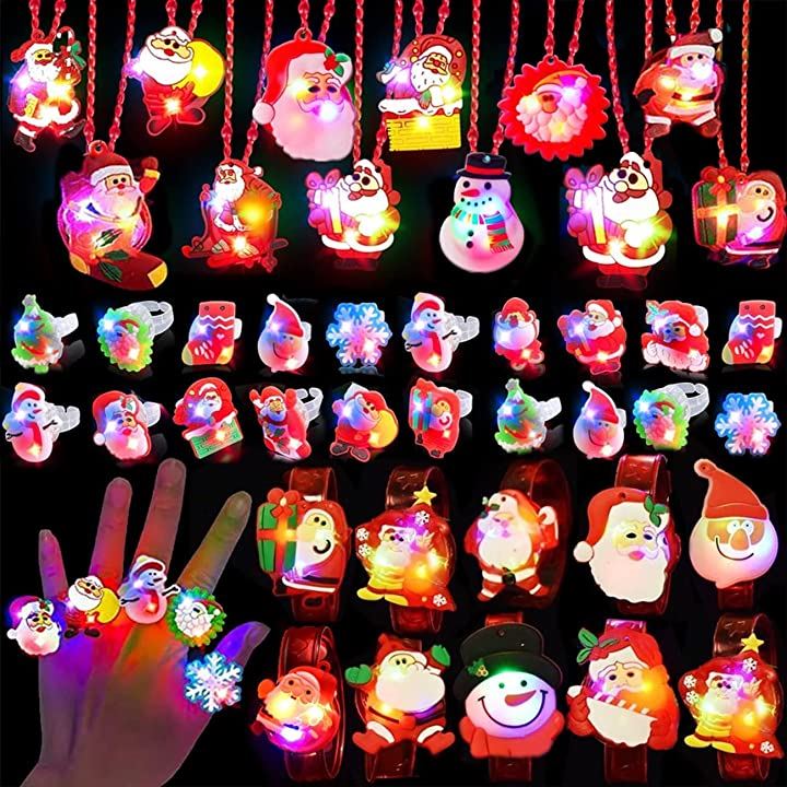 光る指輪 クリスマス おもちゃ ネックレス リングブレスレット 42点セット クリスマスグッズ クリスマスプレゼント クリスマス用品 パーティー・イベント用品・販促品 おもちゃ・ホビー・ゲーム(pink)