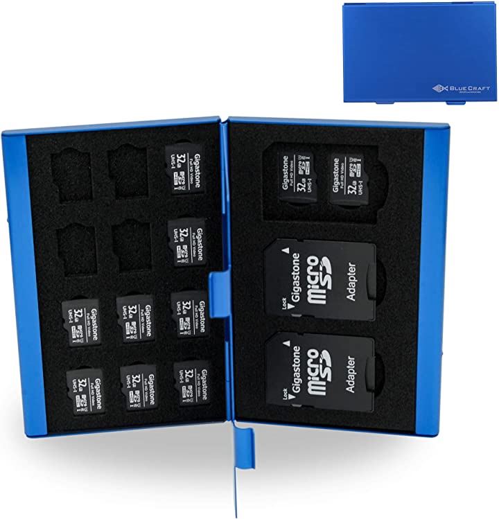 BLUECRAFT メモリーカード +( ブルー, 両面 21枚収納「 SD3枚 + microSD18枚 」)