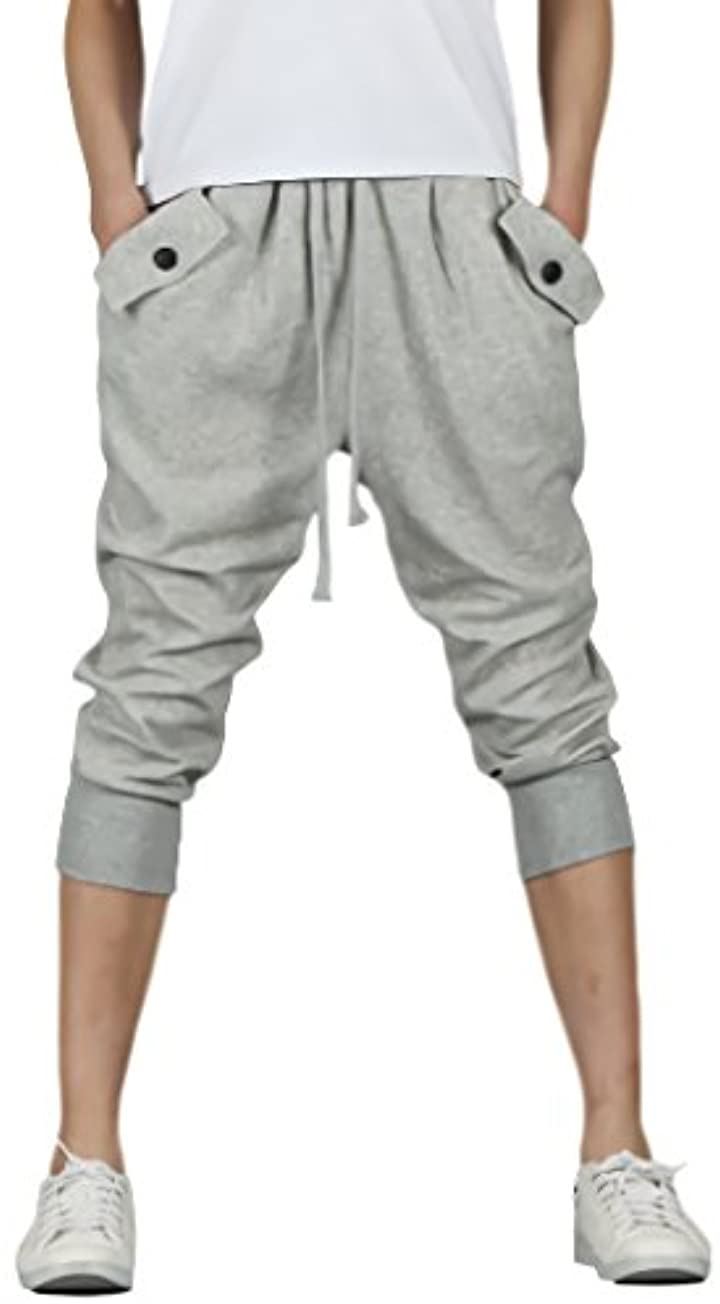 7分丈 ハーフ パンツ スウェット ショート サルエルパンツ スポーツ ウェア ジャージーパンツ ロングパンツ ボトムス メンズファッション グレー M クイックスピード ヤマダモール店