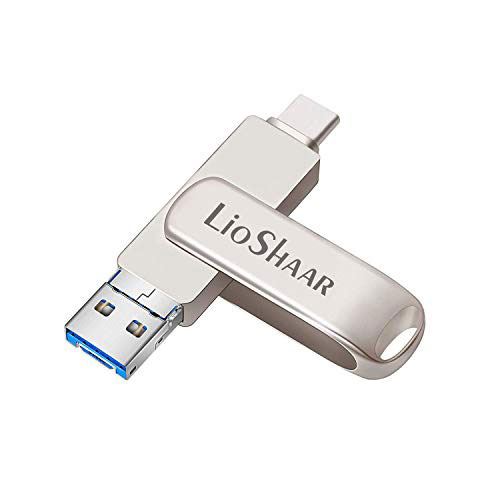 Type-C USBメモリ64GB Type-Cメモリ3.0フラッシュドライブ メモリスティック OTG 高速データ転送 360°回転式 C、Android、コンピュータ用3 in 1 一本三役 セキュリティ U019(シルバー 64GB)