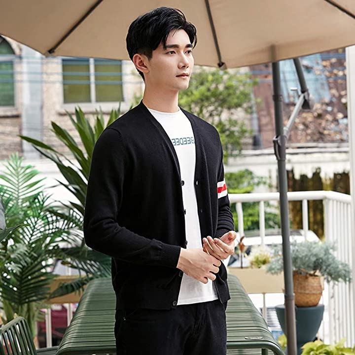 カーディガン メンズ ジャケット ニット Vネック シンプル 羽織 長袖 綿 ベーシック 薄手 通勤 通学 セーター 春夏秋冬 トップス メンズファッション ブラック01 3xl クイックスピード ヤマダモール店