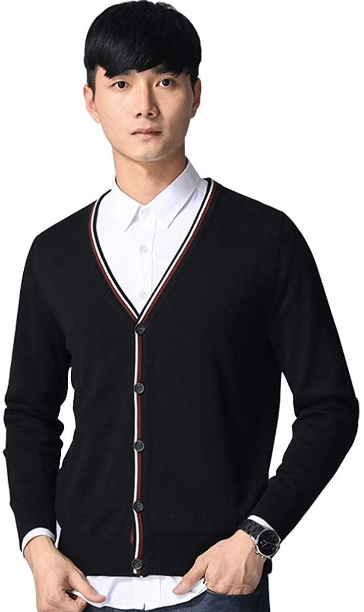 カーディガン メンズ ジャケット ニット Vネック シンプル 羽織 長袖 綿 ベーシック 薄手 通勤 通学 セーター 春夏秋冬 ブラック02 L クイックスピード ヤマダモール店