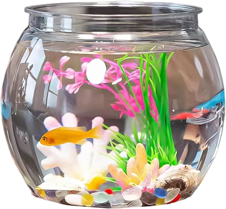 金魚鉢 水槽 アクアリウム 容器 ボウル 大容量 インテリア 花瓶 プラスチック 丸型( 16.5x13.5cm)
