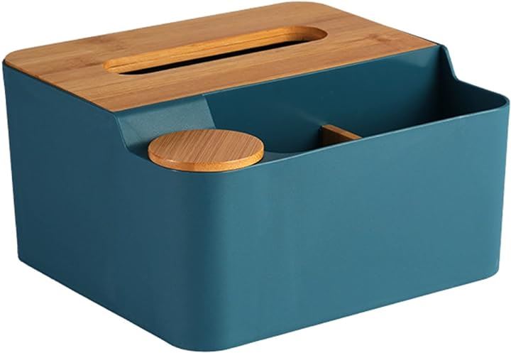 ティッシュケース リモコンラック 卓上収納 小物入れ 化粧品収納( ブルー, 19.5x17x10（cm）)