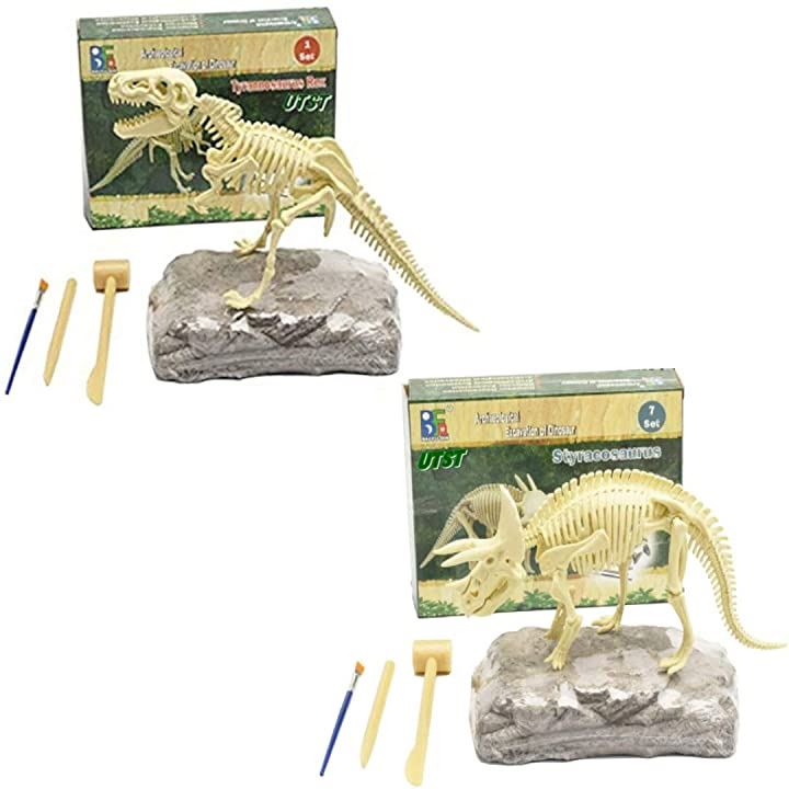 恐竜 化石発掘キット おもちゃ 発見学習セット 2個セット TRex＋Triceratops フィギュア おもちゃ・ホビー・ゲーム