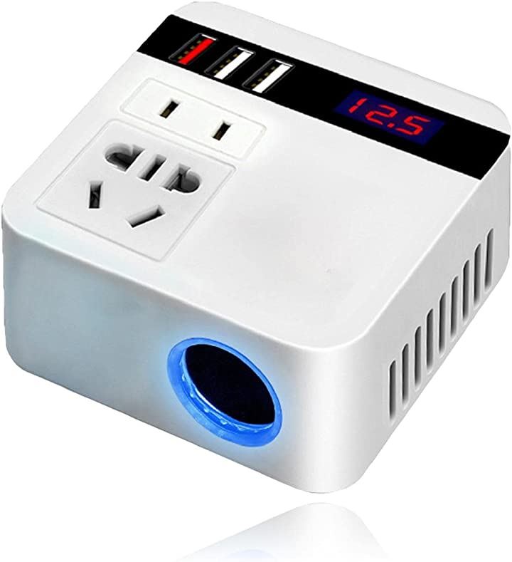車 インバーター コンバーター 充電 コンセント USB 車載 車中泊 シガーソケット 12V 共用( ホワイト)
