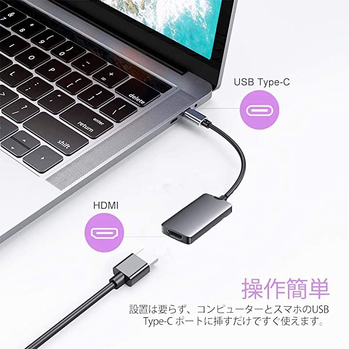 USB Type C HDMI 変換アダプター、 USB-C 変換ケーブル 4K高解像度ビデオ対応、 設定不要 ディスプレイ コネクタ  Macbook、MacBook Pro、Samsung Galaxy、Huawei XPS(アルミグレー)：[クイックスピード ヤマダモール店]