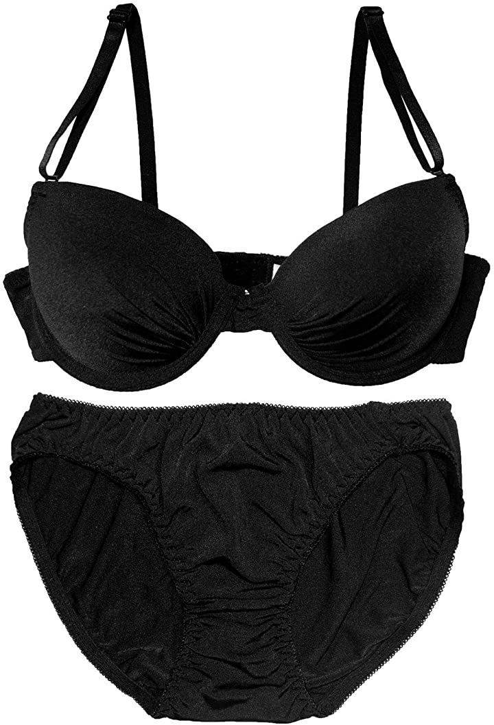 レディース ブラジャー ショーツ Tシャツ 上下 セット シームレス シンプル 女性( ブラック, E70)