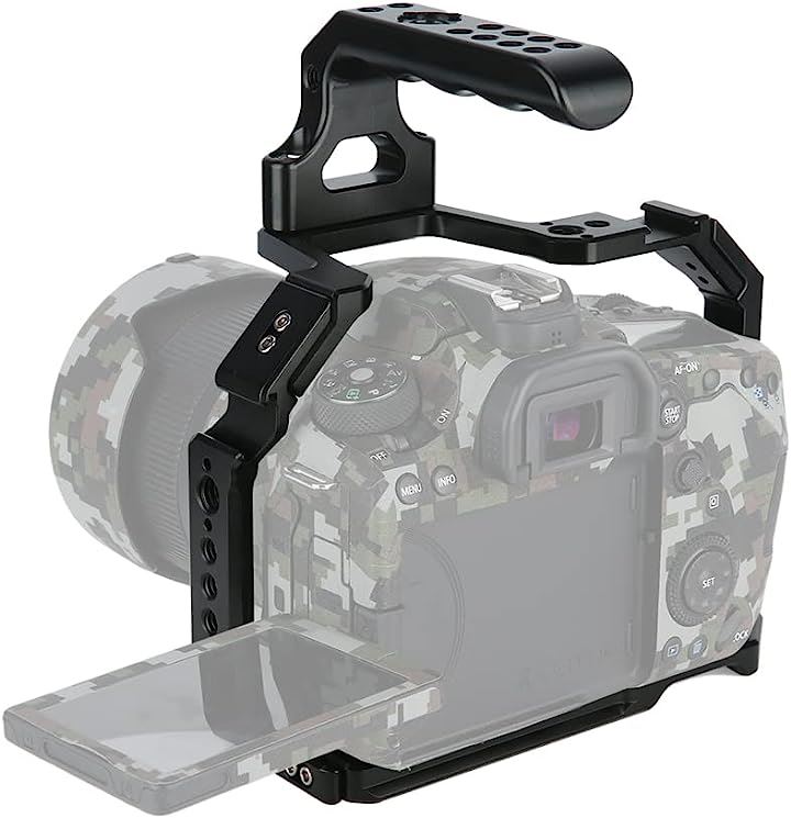 カメラケージ canon eos 80D/90Ｄに対応 超拡張性 滑り止ゴム付き Arri規格ネジ穴 コールドシュー付き ルミ合金製  トップハンドル付き 504