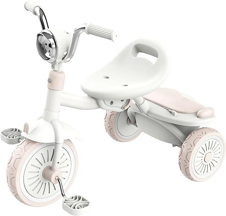 三輪車 子供用 ペダル付き 調整可能 コンパクト 超軽量 組み立て簡単 おもちゃ 乗用玩具 プレゼント( 白色)