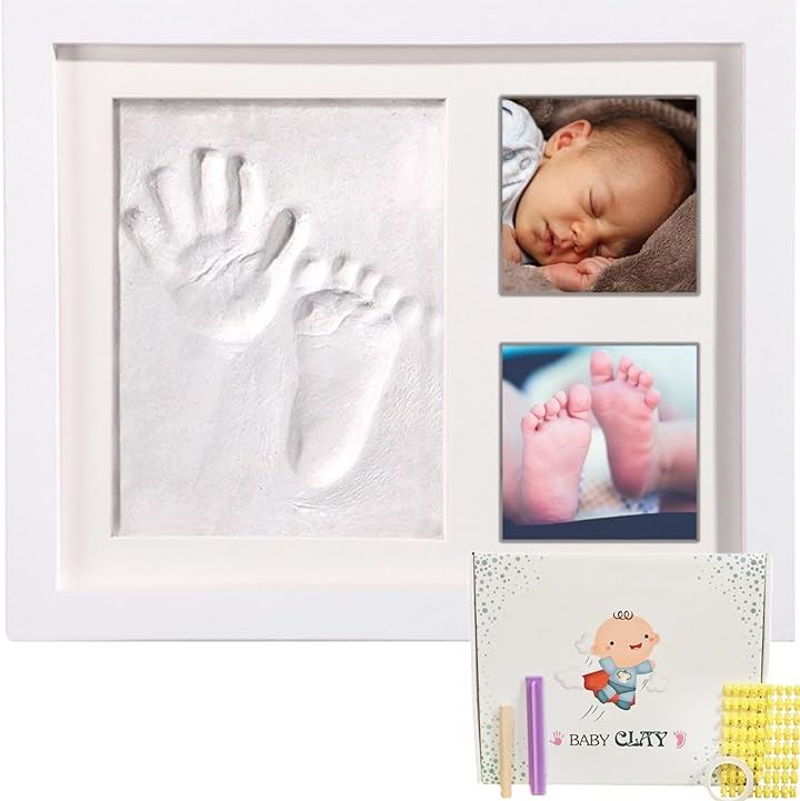 キレイに型が取れる ベビーフォトフレーム 手形 足形 スタンプ 赤ちゃん 出産祝い 命名 記念品( ホワイト)