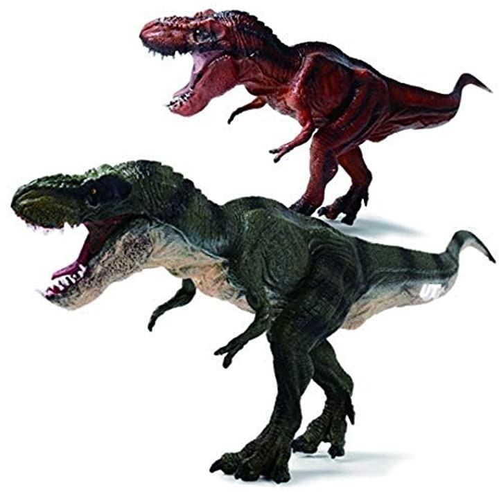 恐竜 レッド ティラノサウルス 緑 Ｔ レックス フィギュア おもちゃ 2体 セット 30cm 口 開閉 リアル 模型 自立 誕生日 景品 プレゼント に T-rex2体 おもちゃ・ホビー・ゲーム