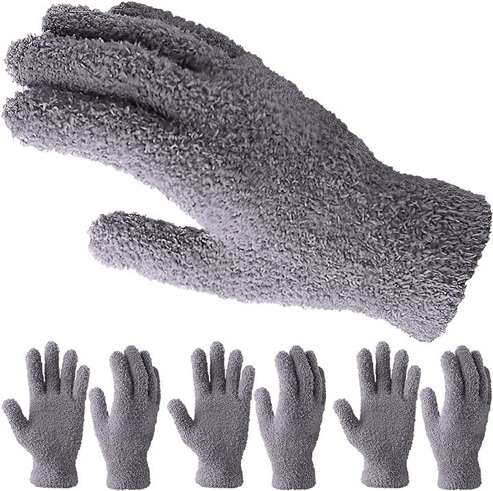 洗車用グローブ マイクロファイバー 洗車ミット ホイール ホコリ 手袋( グレー 3双(6枚)セット)