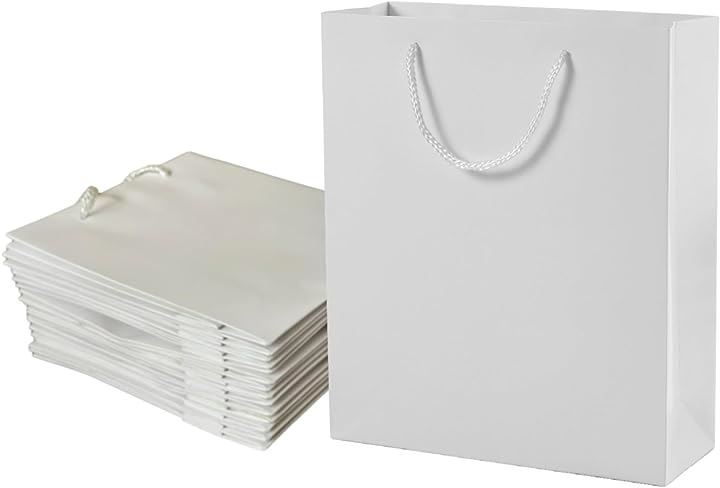 紙袋 ラッピング 無地 手提げ袋 ギフトバッグ マチあり 15枚セット( 白, M)