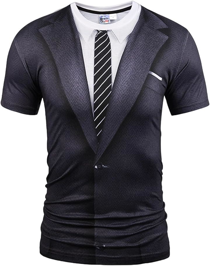 tシャツ スーツ サラリーマン風 コスプレ ネクタイ 面白いtシャツ メンズ 半袖 スリム 3dプリント( M)