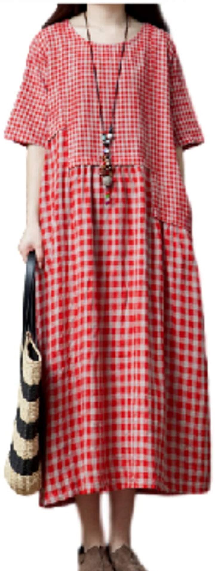 ニブンノイチスタイル ドレス きれいめ ワンピース 可愛い カワイイ おおきい ゆったり 半袖( レッド, M)