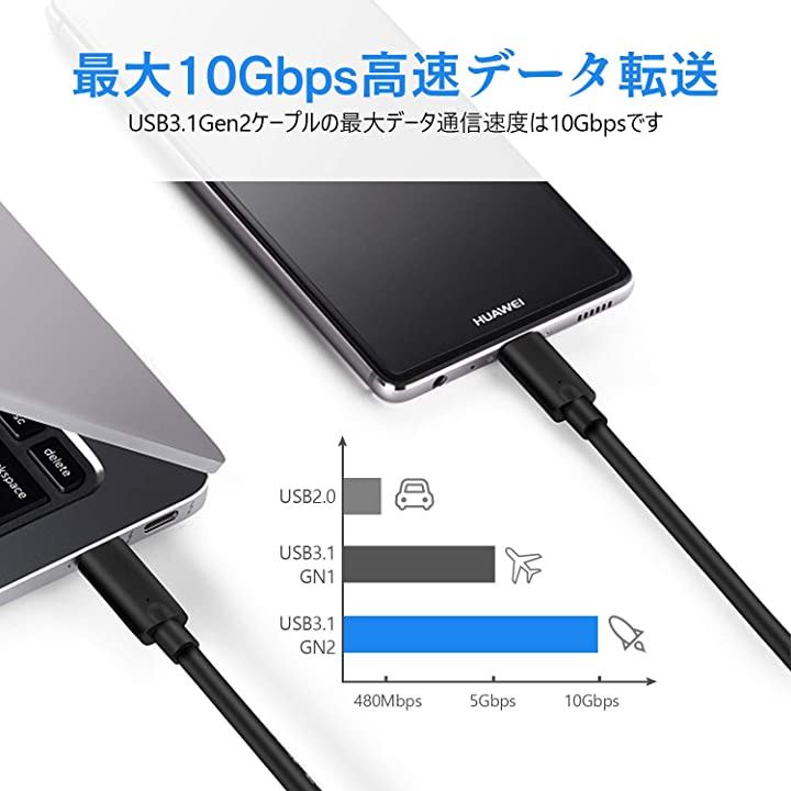 usb-c ケーブル type gen2 1m USB3.1 pd 100w対応 4K@60Hz 映像出力 ＆ 10Gbps高速データ転送 5A急速充電  柔らかいケーブル ブラック Switch オフィス用品 パソコン・周辺機器(ブラック)：[クイックスピード ヤマダモール店]