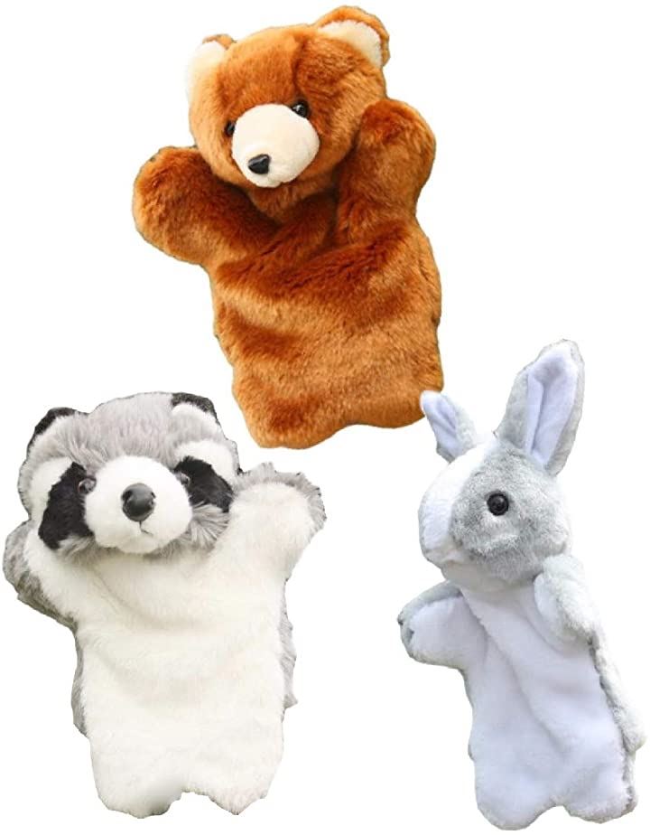 アニマル パペット ぬいぐるみ 人形 動物 オオカミ うさぎ など アライグマ 熊 グレー兔 おもちゃ おもちゃ・玩具・ホビー(アライグマ 熊 グレー兔)