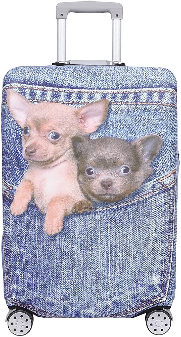 スーツケース 保護 カバー かわいい イヌ ネコ デニム トランクケース 伸縮 MDM( 犬・ チワワ（ブルー）, S)