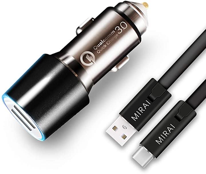 Quick Charge 3.0MIRAI シガーソケットチャージャー カーチャージャー 車載充電器 USB 2ポート最大72Ｗ出力 過熱防止 コンパクト 急速充電 Apple＆Android用 豪華セット カーアクセサリー カー用品
