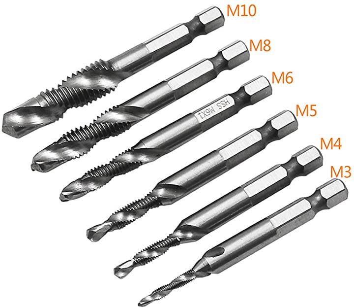 鉄工用 六角軸 高速度鋼 スパイラル ドリルタップ 6サイズセット M3 － M10 穴あけ ネジ切り 面取りタップ DIY タッピング