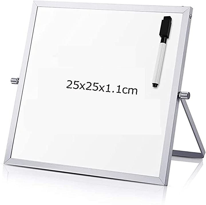 ホワイトボード 卓上 両面 25x25CM 磁気ホワイトボード メッセージボード スタンド付き 小型 マグネット メモ 伝言板 掲示板 セクションボード パネル・パーテーション オフィス家具(ホワイト, 25x25cm)